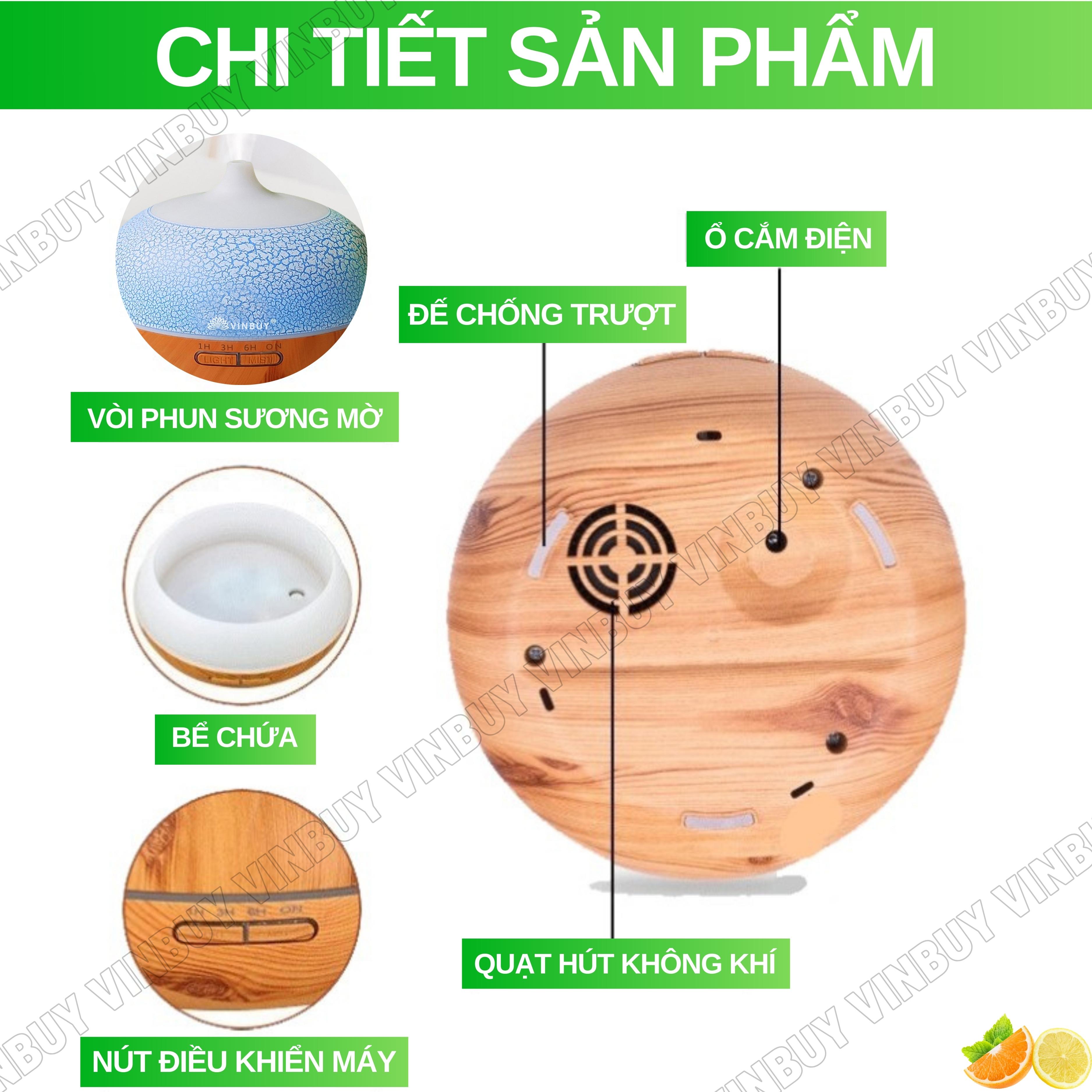 Máy khuếch tán tinh dầu VINBUY bí ngô, máy xông tinh dầu phun sương tạo ẩm, máy xông tinh dầu phòng ngủ, spa, tự động, dung tích lớn led 07 màu - Hàng chính hãng