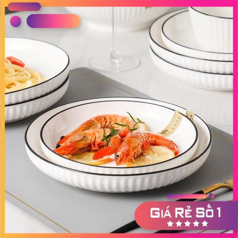Bộ bát đĩa đẹp sang trọng màu trắng viền phong cách Phương Đông hiện đại BT-34 chi tiết