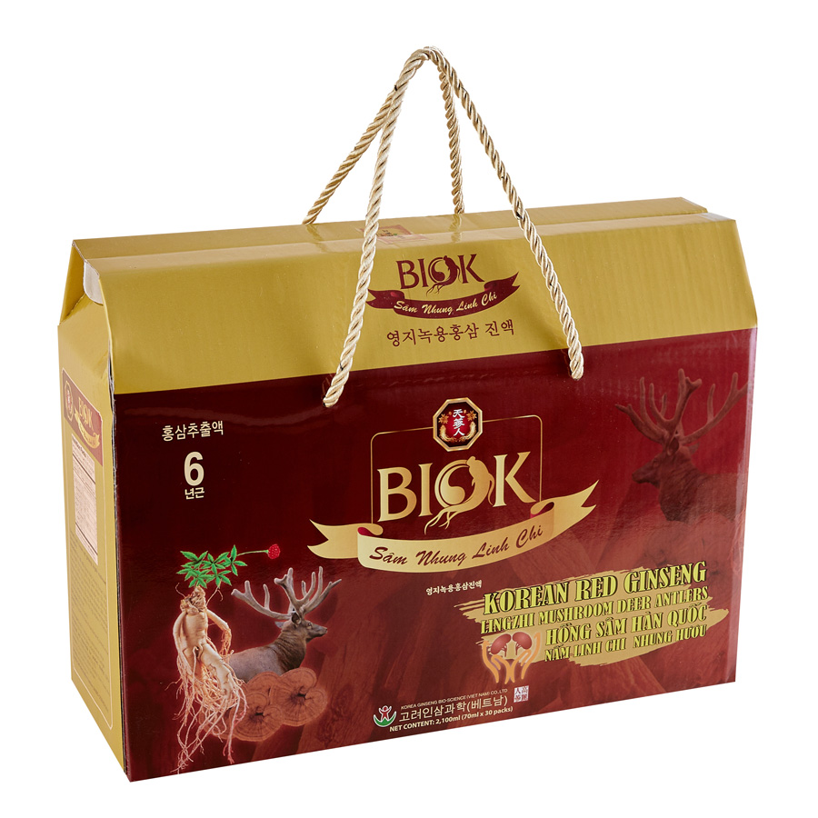 Nước Uống Sâm Nhung Linh Chi BIOK, Bổ Huyết, An thần, Tăng Thể Lực (70ml x 30 gói)