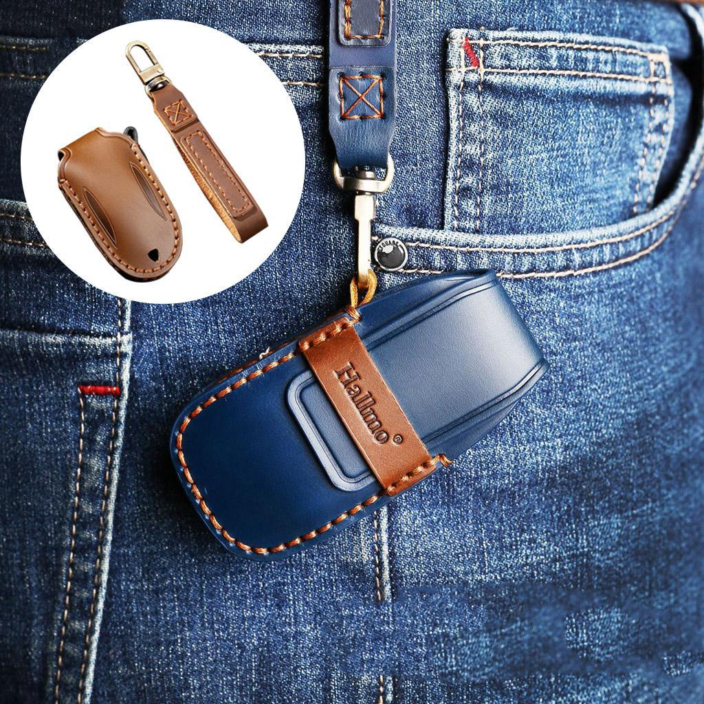 Keychain Leather Remote control 3 buttons Key Fob Brown A