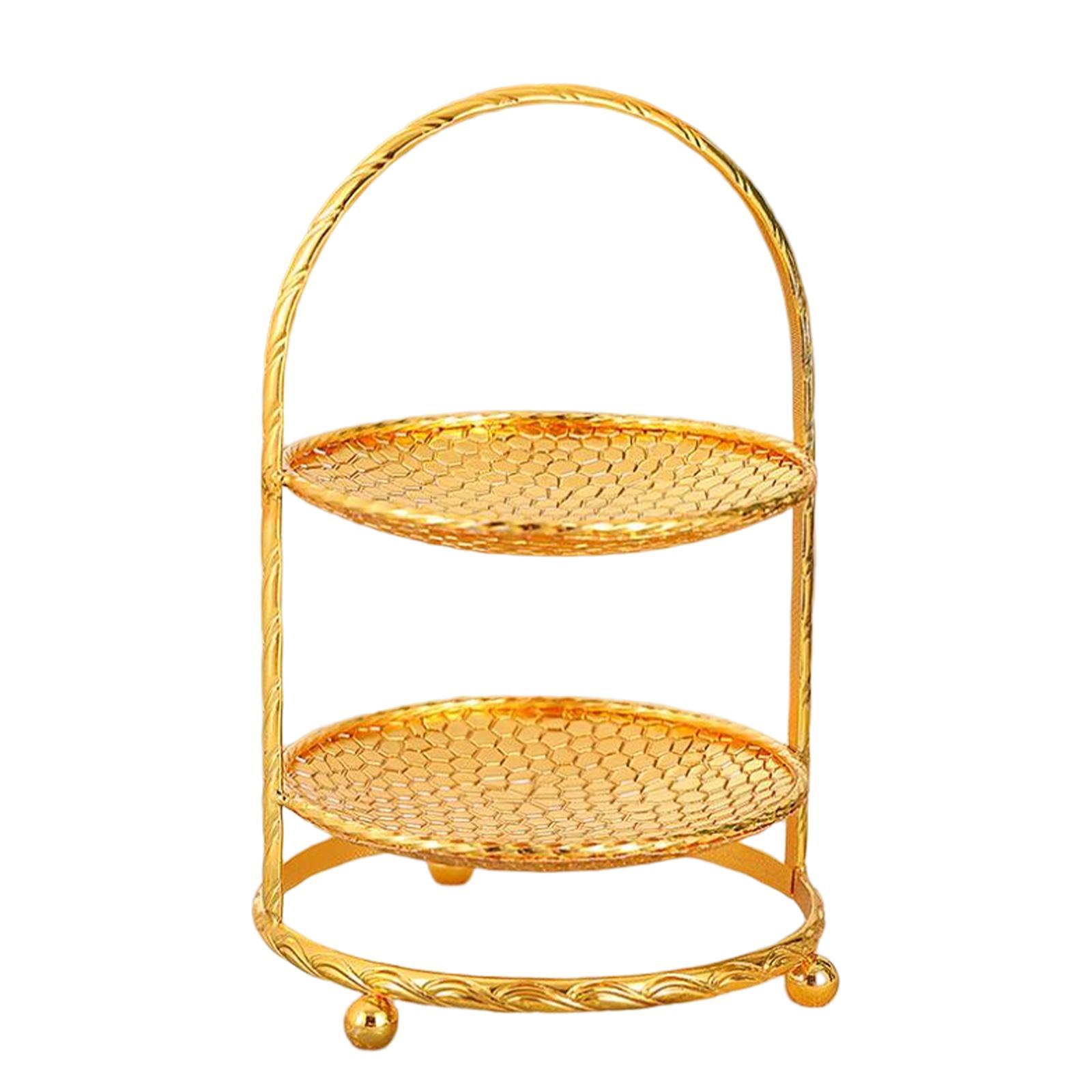 Round Golden 2 Tiered Cake Stand Dessert and Cupcake Stand
