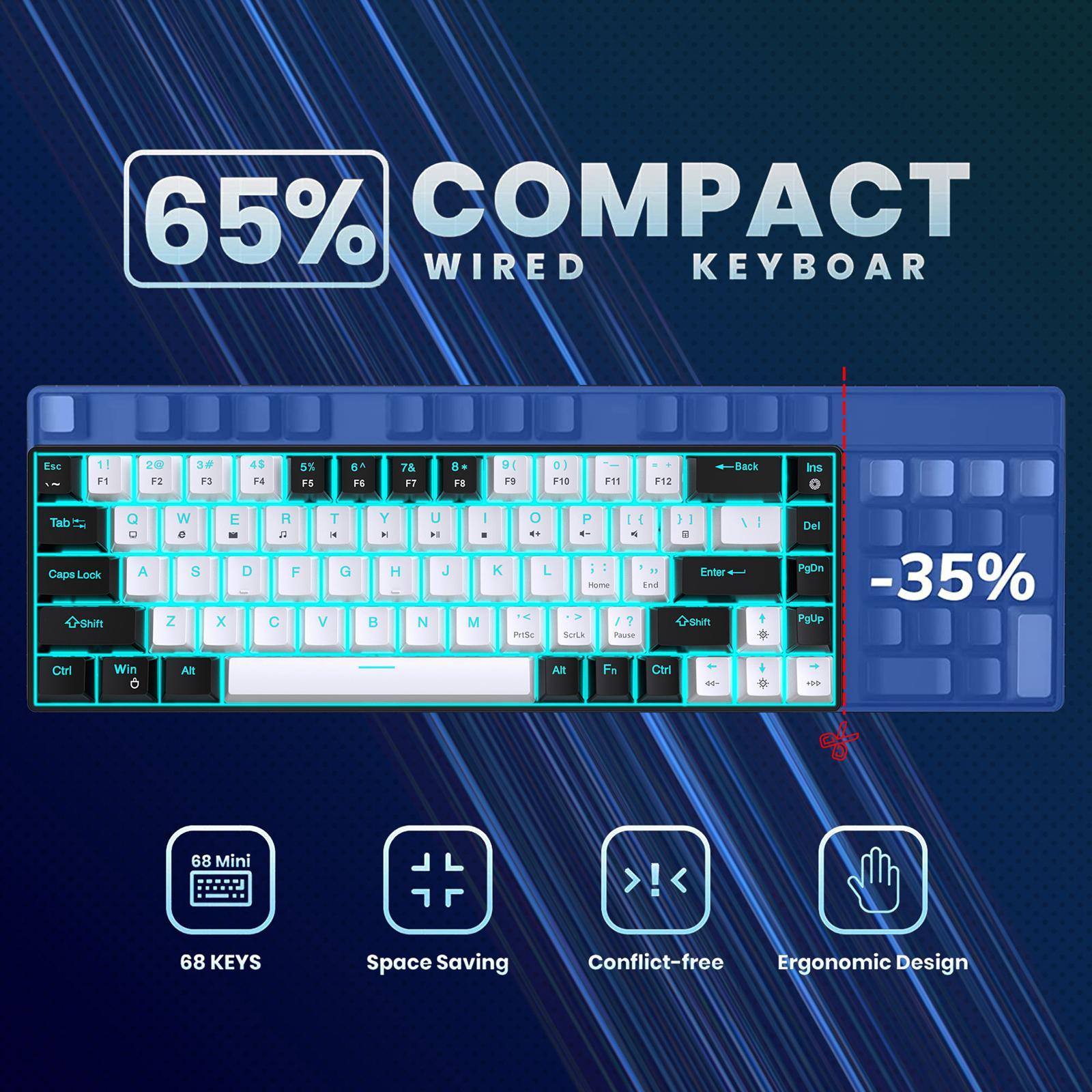Mechanical Keyboard Wired with Blue Backlight Gaming Keyboard for Desktop PC