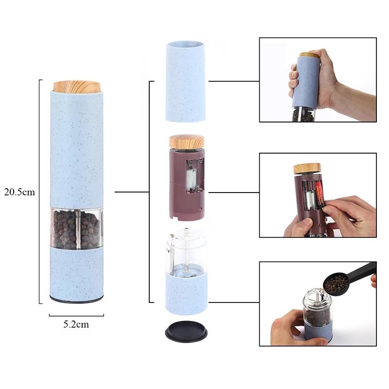 Lúa Mì Ống Hút Điện Muối Tiêu Bộ Máy Mài Đèn LED Tự Động Gia Vị Thảo Mộc Cối Xay Có Thể Điều Chỉnh Coarseness Lõi Gốm Dụng Cụ Nhà Bếp