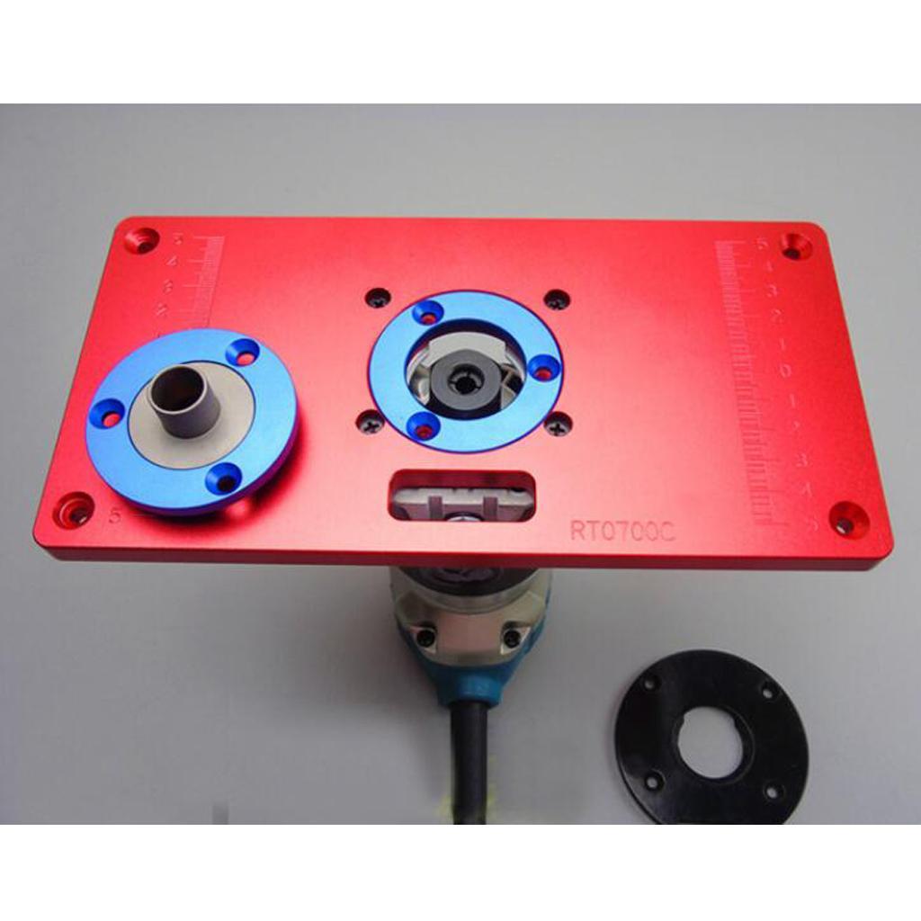 Alloy Router Table Insert Plate with 2 Router Insert Rings 235x120x10mm Red