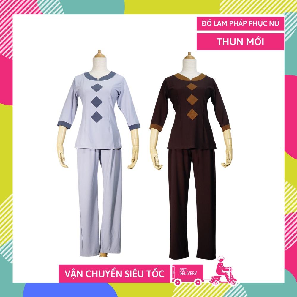 Đồ đi chùa Nữ KIỂU THUN MỚI áo lam Phật tử pháp phục thời trang Phật giáo đẹp - Nhiều cỡ - Có video