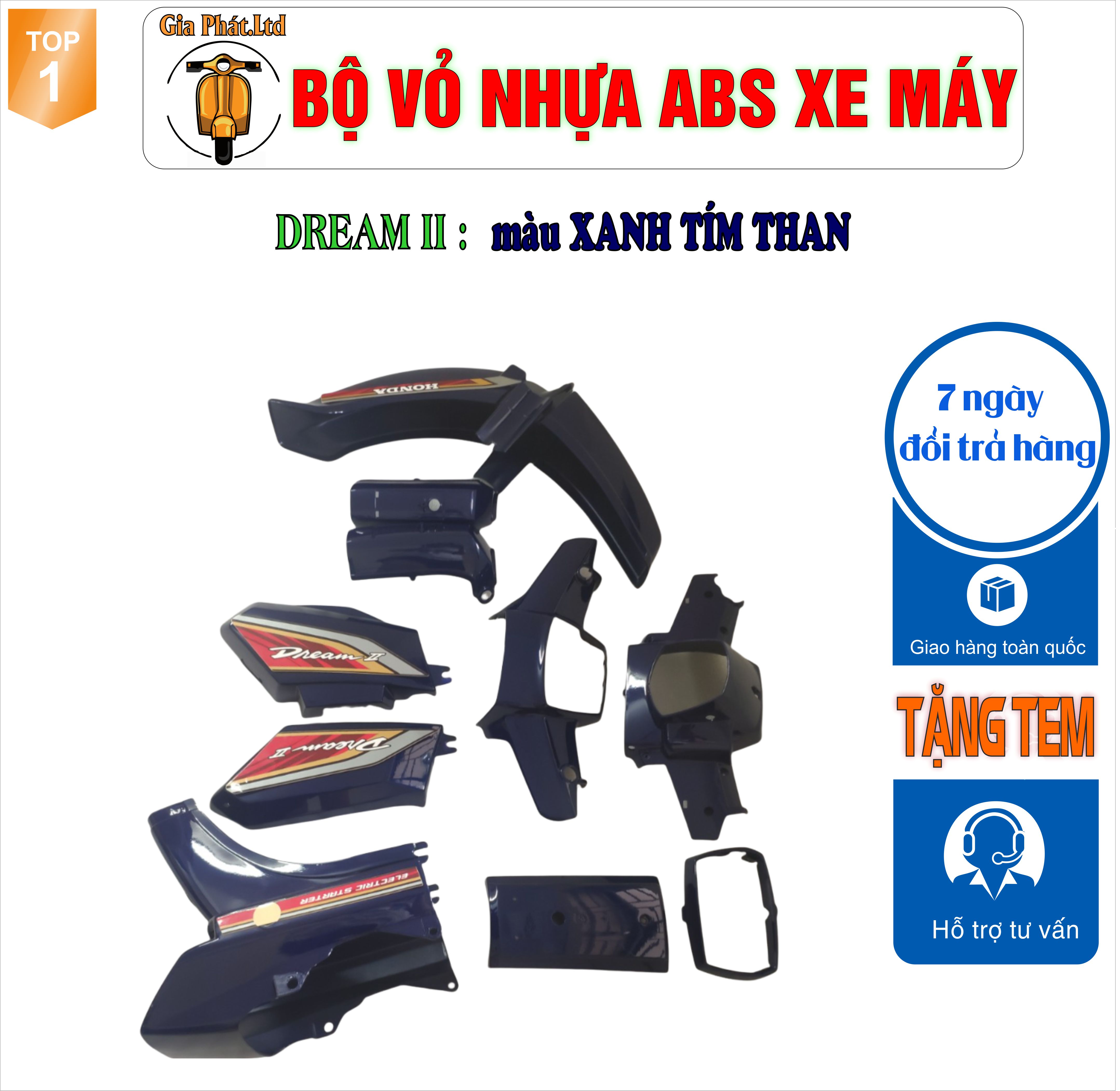 [Tặng tem] Bộ nhựa dàn áo xe Dream II - Dream Việt - Thái - Tàu - màu XANH TÍM