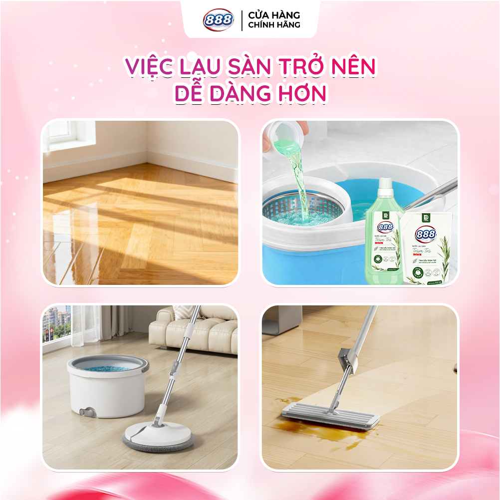 Combo 2 Chai Nước Lau Sàn 888 Tinh dầu Tràm Trà Sạch Khuẩn Và Lành Tính 1L/Chai