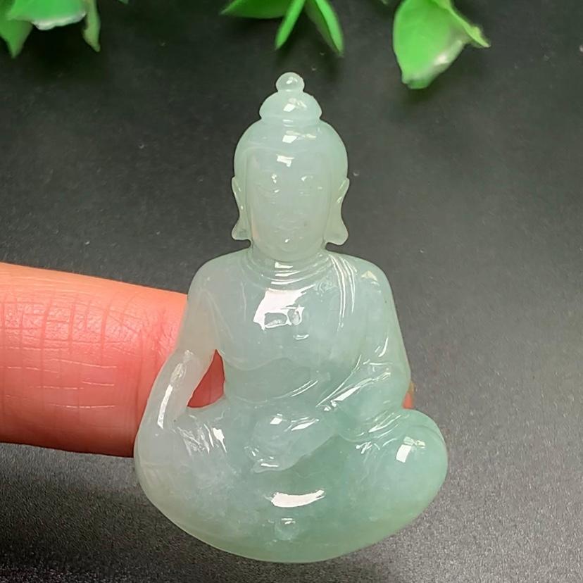 Mặt Phật A Di Đà xanh nhạt Ngọc phỉ thúy thiên nhiên Jadeite A