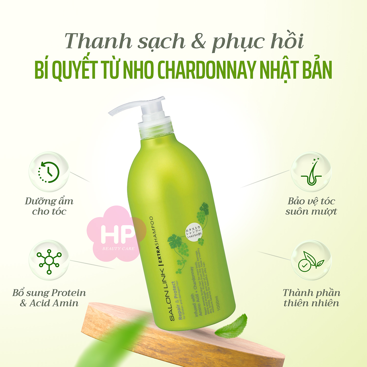 Dầu Gội Đầu Phục Hồi Tóc Hư Tổn Salon Link Chiết Xuất Nho Chardonnay Salon Link Extra Shampoo Chardonnay 1000mL