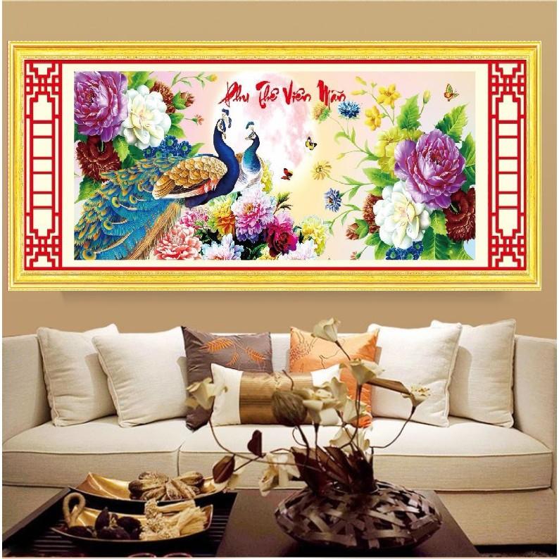 Tranh thêu chữ thập Phu Thê Viên Mãn I 148x64cm I  MN0031