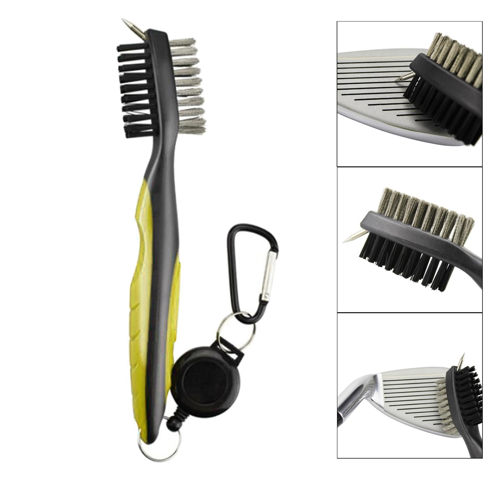 Double Sided Golf Club Brush Tool Kit Groove Cleaner Cleaning Tool, Retractable Extension Cord and Clip Golf Accessories