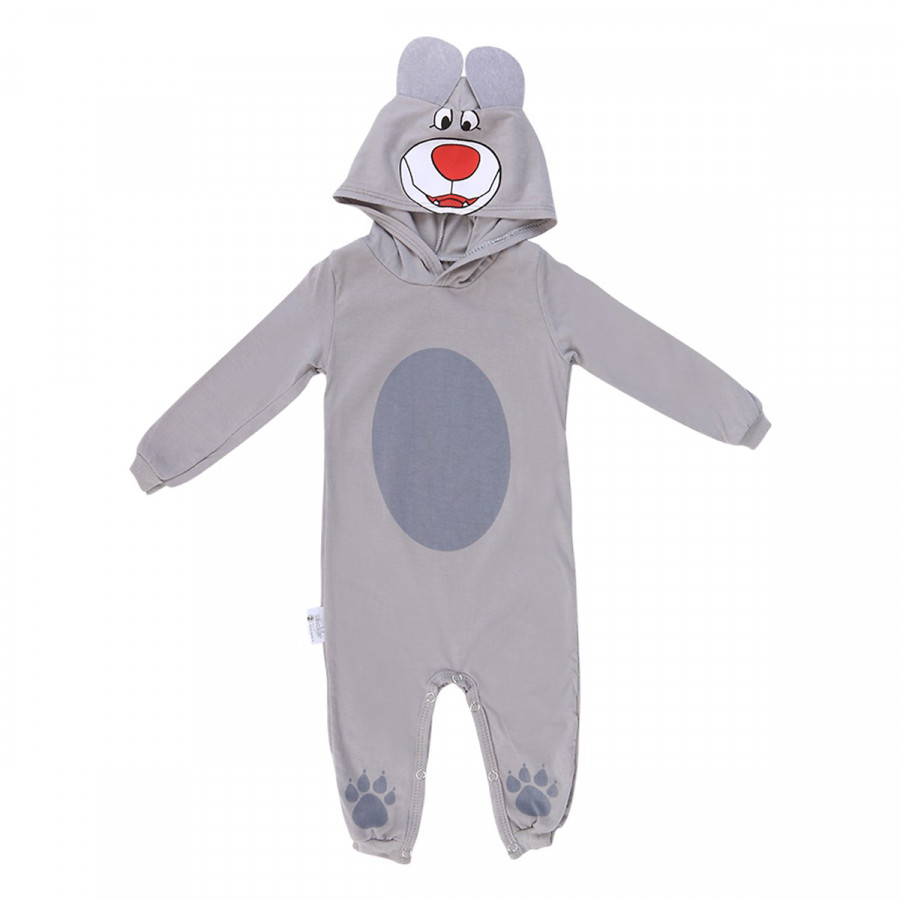 Bộ Bodysuit Dài Liền Nón Gấu Xám Mihababy PBDS_BEAR