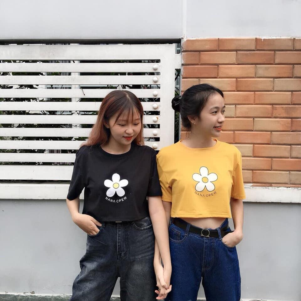 Áo croptop họa tiết hoa dễ thương ( có hình thật)