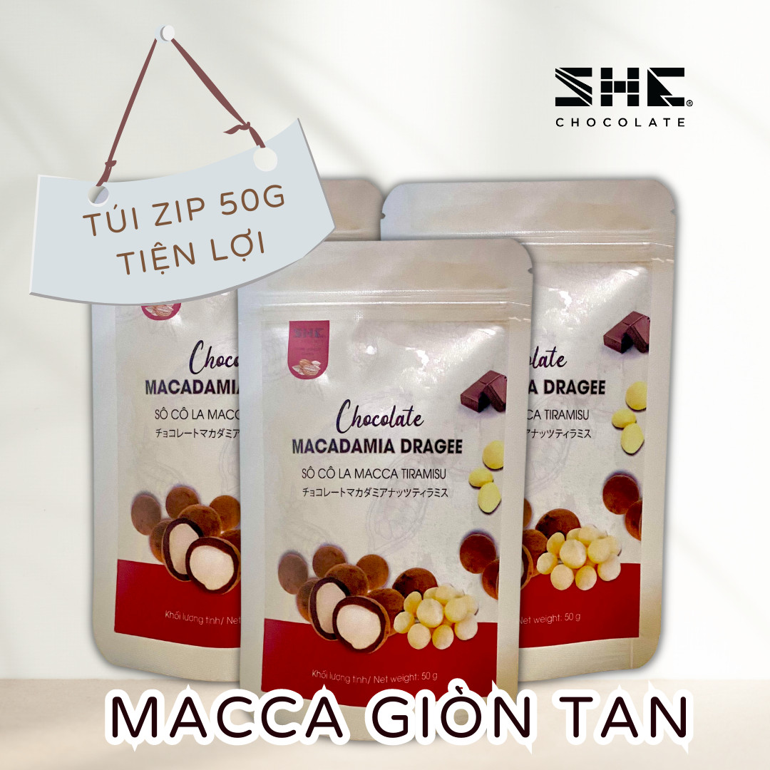 Socola Macca Tiramisu - Túi 50g - SHE Chocolate - Tốt cho sức khỏe - Quà tặng người thân, dịp lễ, thích hợp ăn vặt