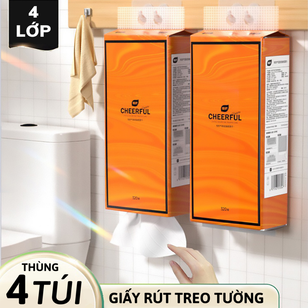 Thùng 4 Túi Khăn Giấy rút treo tường 1280 tờ/Túi tiện lợi, giấy nội địa trung cao cấp 4 lớp