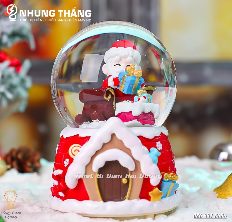 Quà Tặng Giáng Sinh - Quả Cầu Tuyết Phát Nhạc Ông Già Noel Và Người Tuyết - Siêu Dễ Thương - Tặng Pin