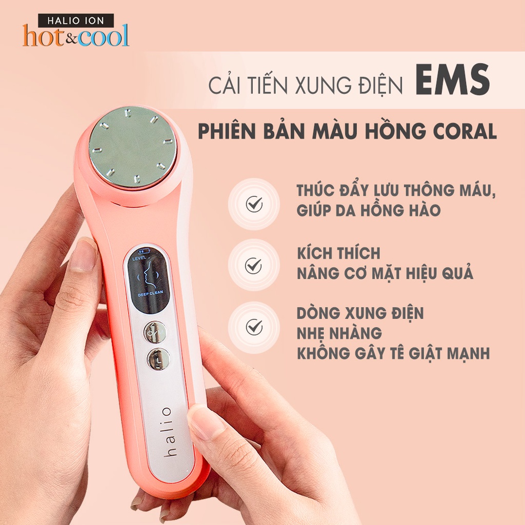 Máy Đẩy Tinh Chất Halio Ion Hot &amp; Cool Beauty Device Nâng Cơ Mặt - Màu Coral