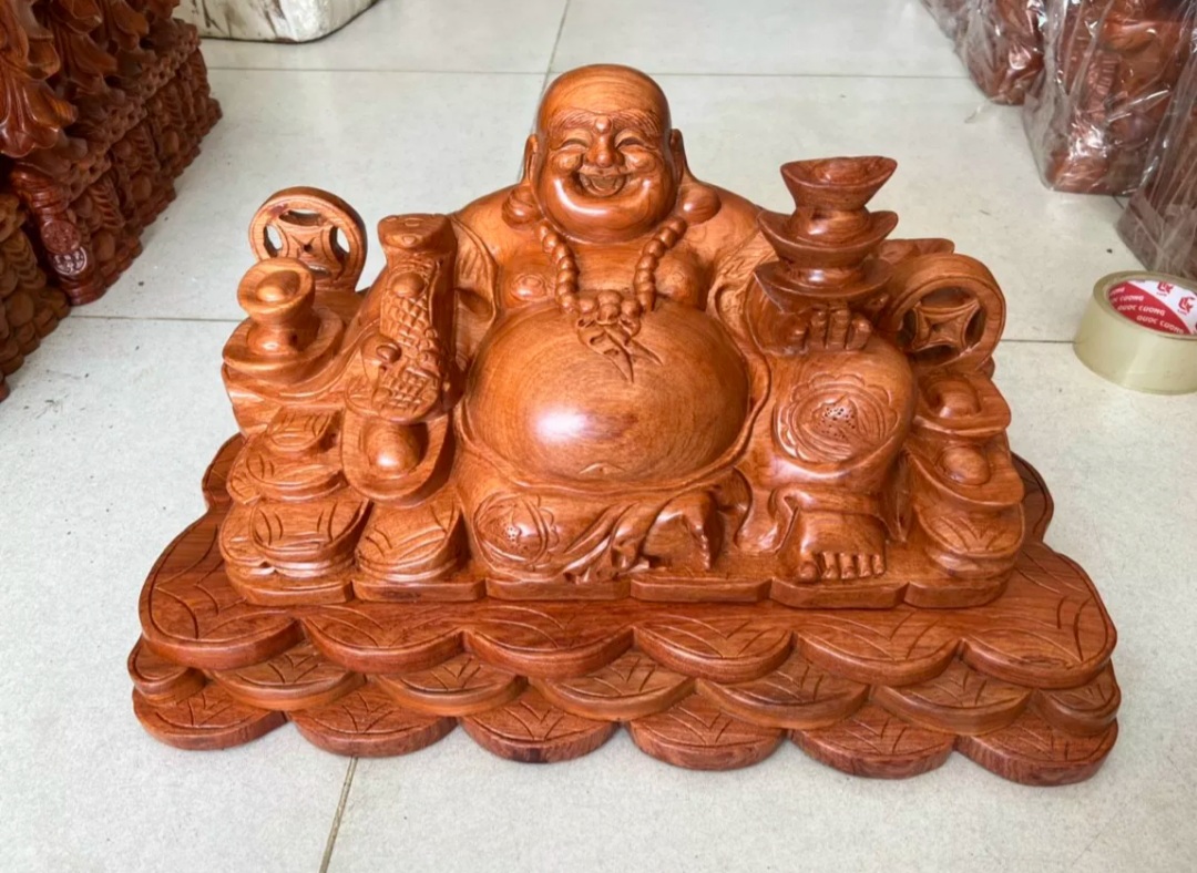 Tượng phật Di lặc ngồi đế tiên gỗ hương ngang 50 cm