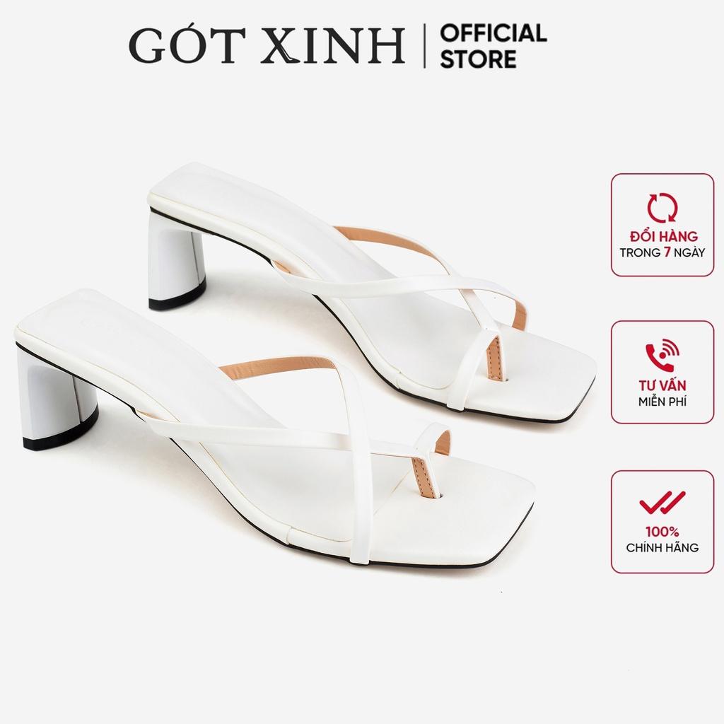 Dép cao gót nữ GÓT XINH D4 mũi vuông quai chéo cao 5cm