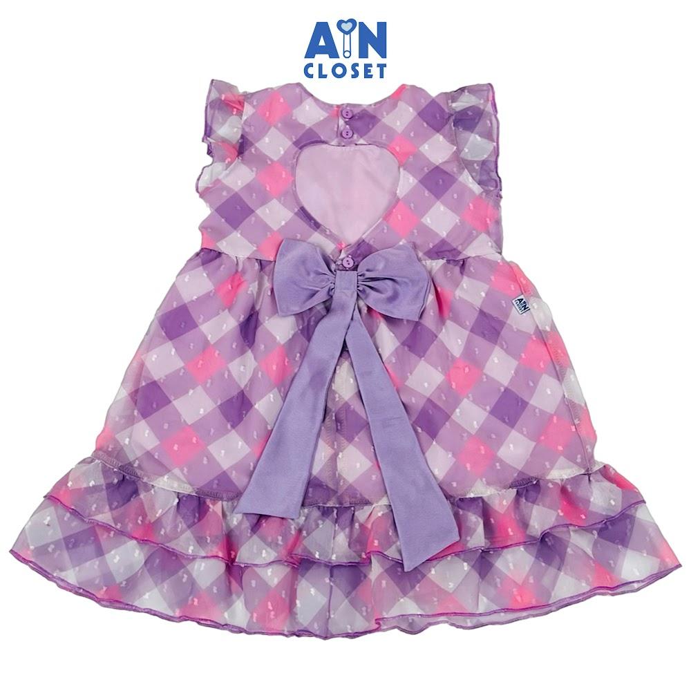 Đầm bé gái họa tiết Caro Tím Voan Hạt - AICDBGWPROIS - AIN Closet