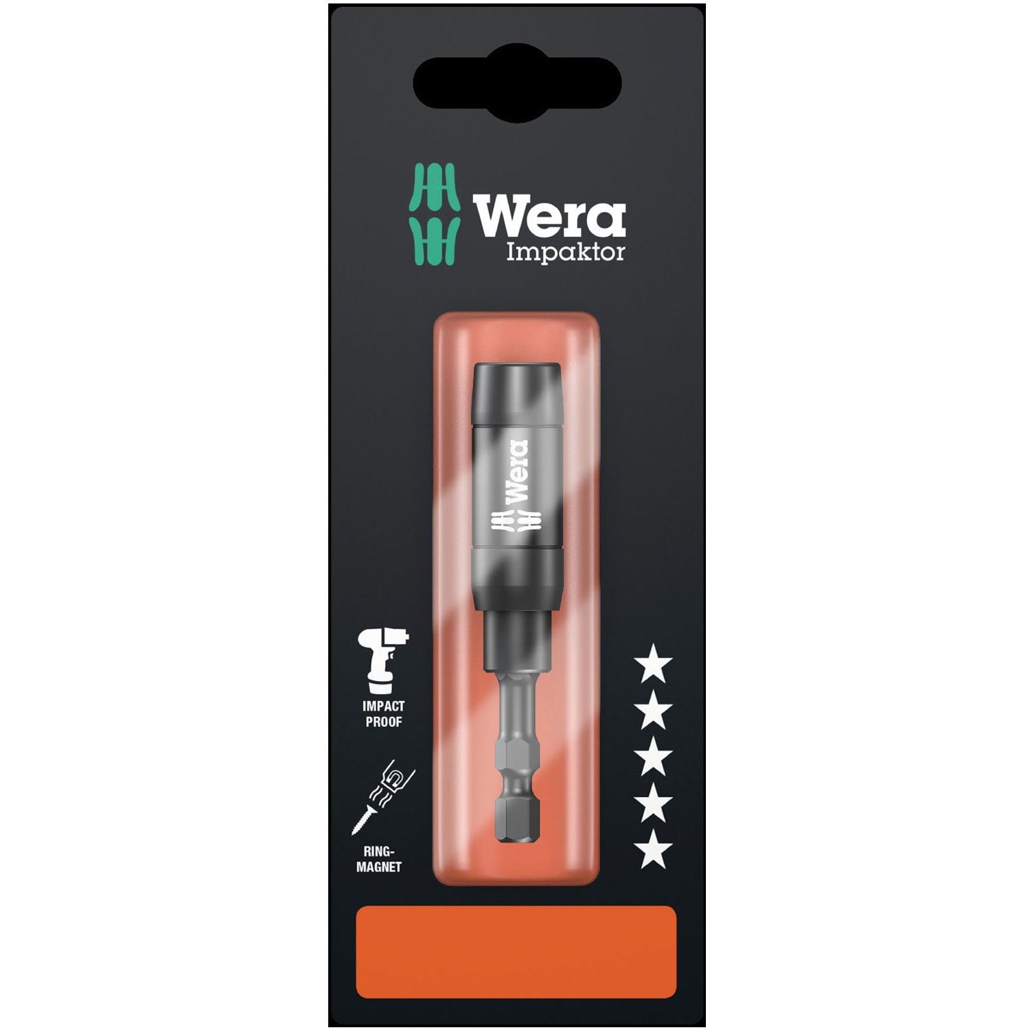 Đầu chuyển 1/4" dài 75mm, 897/4 IMP R SB Impaktor holder with retaining ring and ring magnet Wera 05073990001