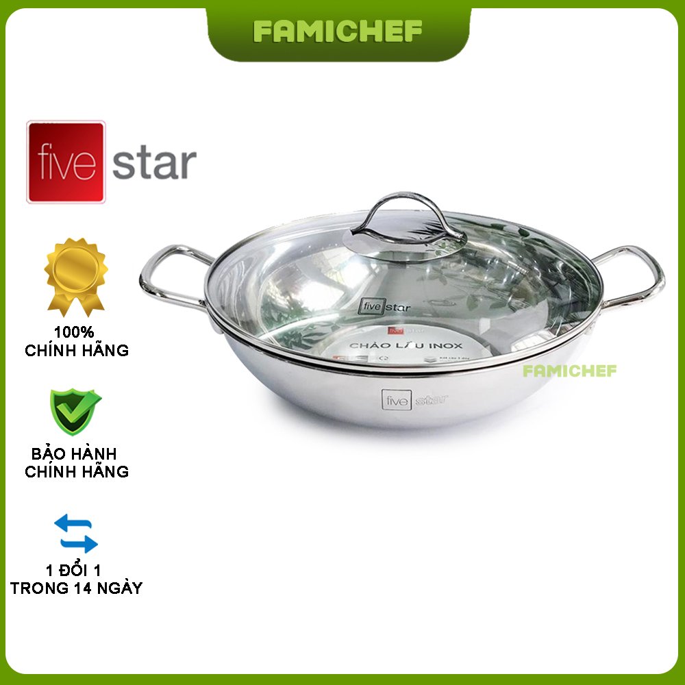 Chảo lẩu inox 3 đáy nắp kính Fivestar FSCL32001 32 cm