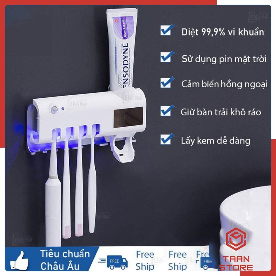 Bộ Nhả Kem Đánh Răng Tích Hợp Bóng Đèn UV Diệt Khuẩn Kết Hợp Để Bàn Chải Đánh Răng Dán Tường