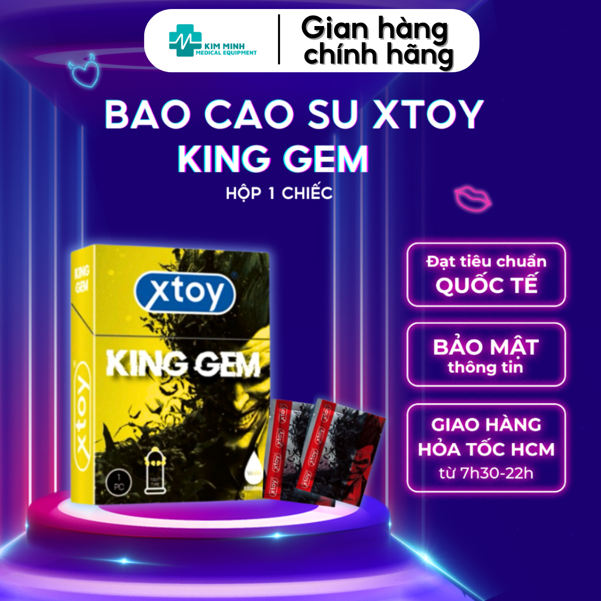Bao cao su bi XTOY KING GEM 7 bi gai lớn, bcs tăng khoái cảm, nhiều gel bôi trơn, hương vani