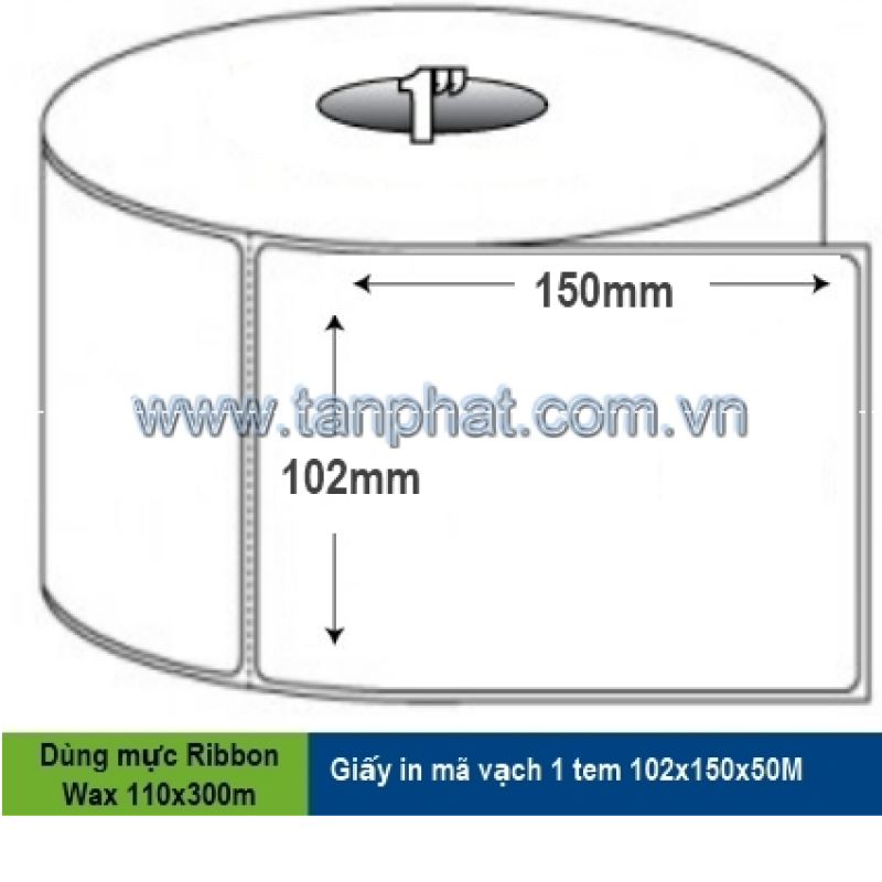 Giấy in mã vạch 1 tem 102x150x50M, Bo góc