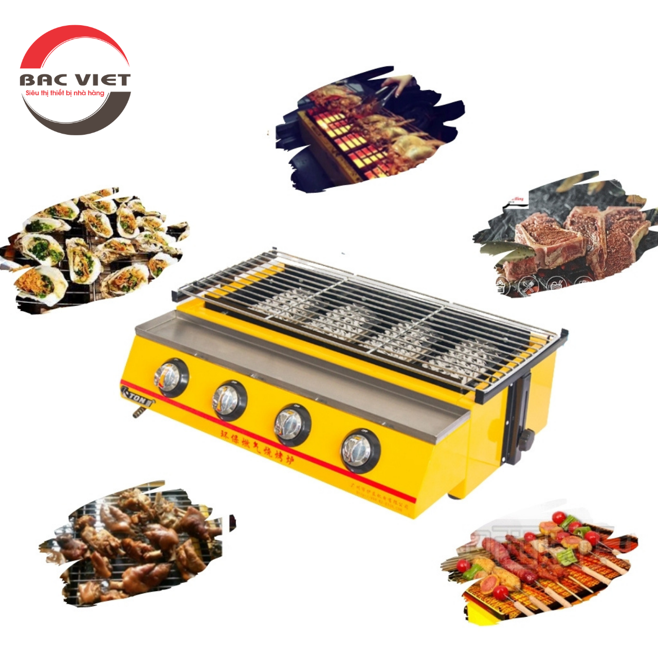 BẾP NƯỚNG BBQ KHÔNG KHÓI K222 [4 HỌNG ĐỐT NGẮN] SỬ DỤNG GAS NƯỚNG HÀU, NƯỚNG THỊT DÀNH CHO QUÁN NƯỚNG