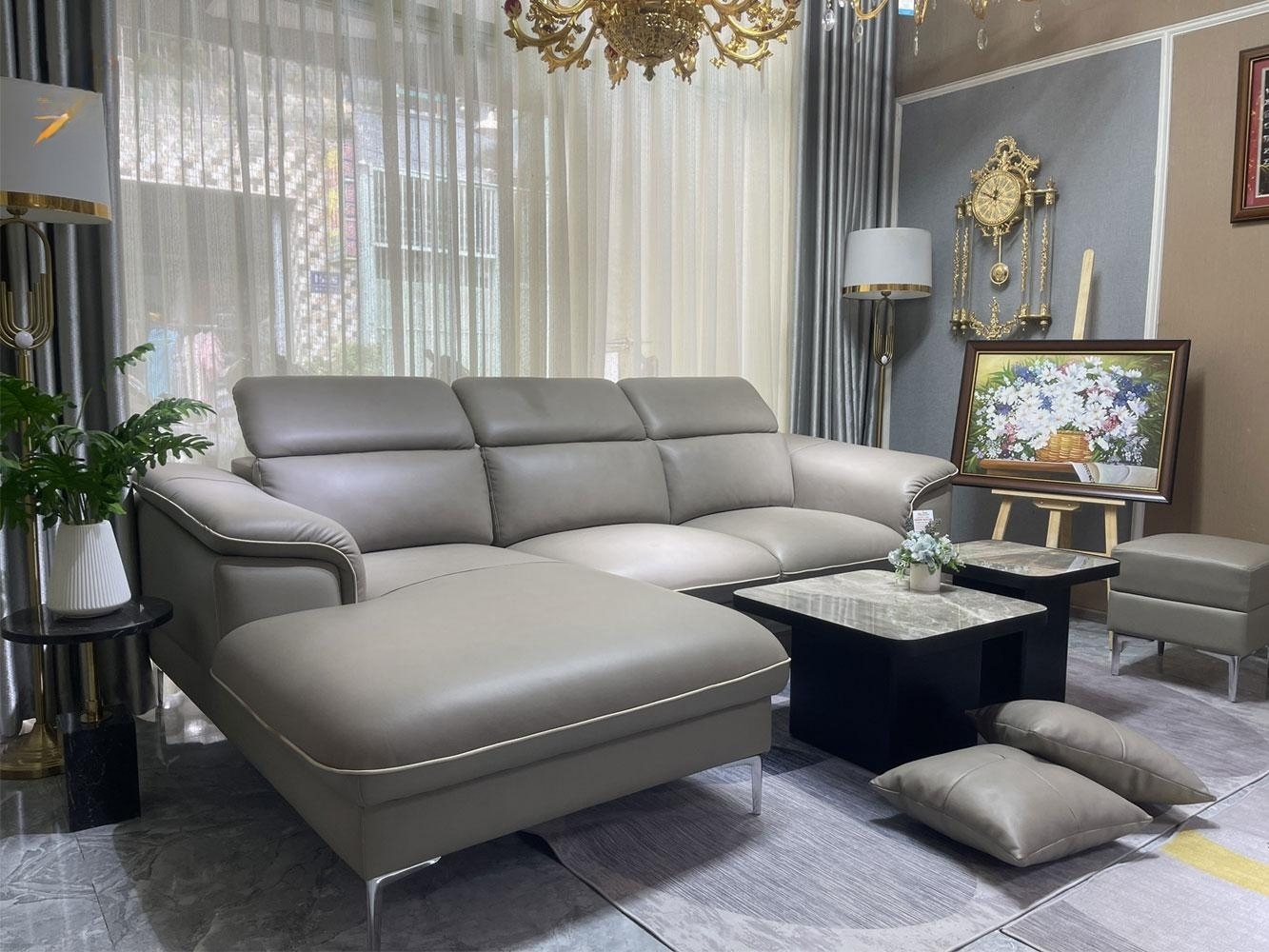 Sofa băng da bò Italy Juno sofa màu xám SFBCT09 2m6 hàng cao cấp chuẩn da bò nhập khẩu Ý