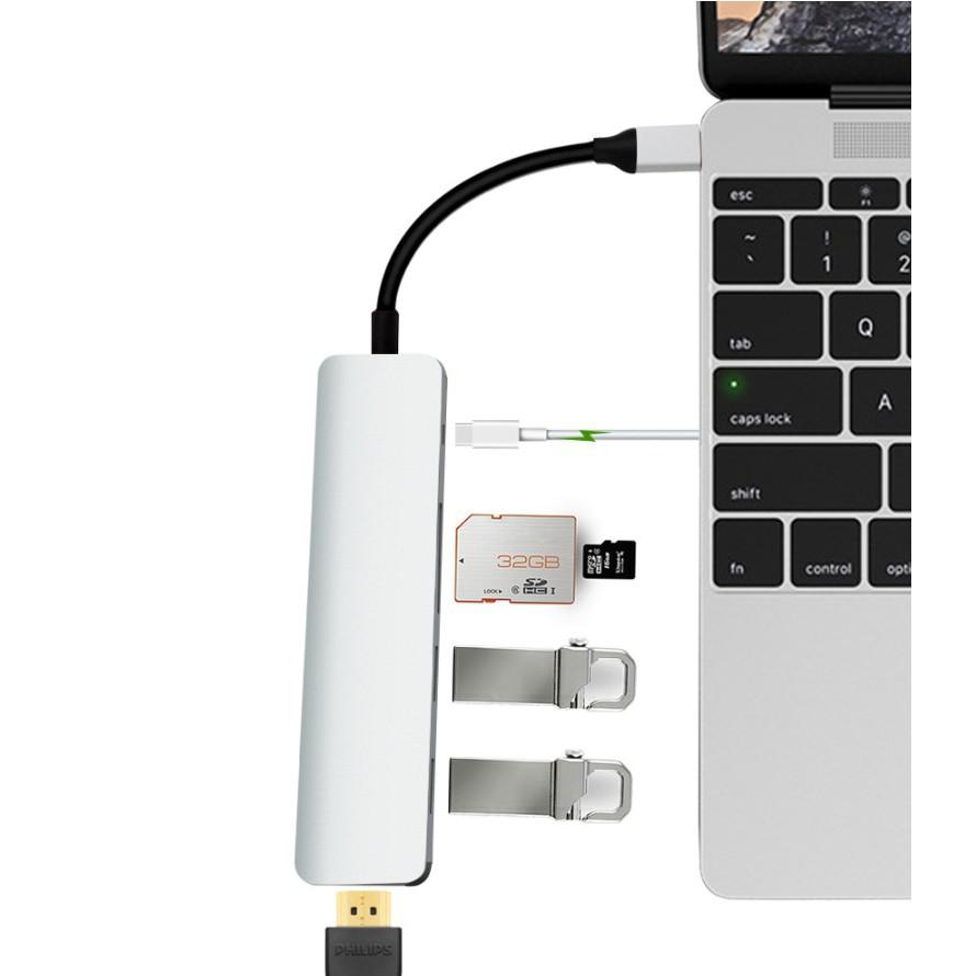 Hub USB Type C cho Macbook 1 ra 6 hỗ trợ truyền tải dữ liệu 3.0 và xuất video 4K HDMI - Gia dụng SG