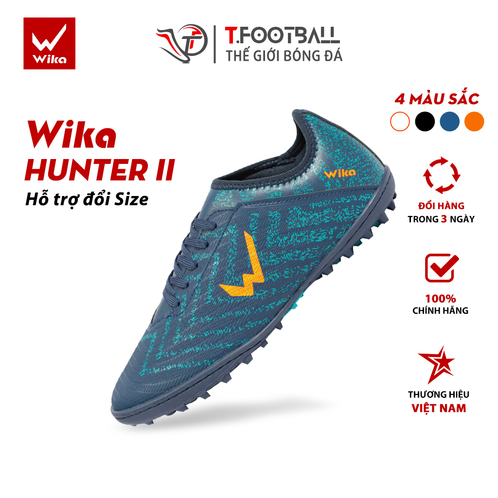 Giày Đá Bóng WIKA Hunter II Lưỡi Gà Liền Đế Cao Su TF Thế Hệ Mới – Xanh,43