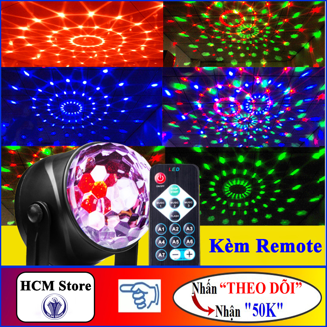 Đèn Led xoay cảm ứng theo nhạc (Có Remote). Đèn LED vũ trường cảm ứng nhạc dùng trang trí trong quán karaoke, bar, sân khấu, các buổi tiệc...