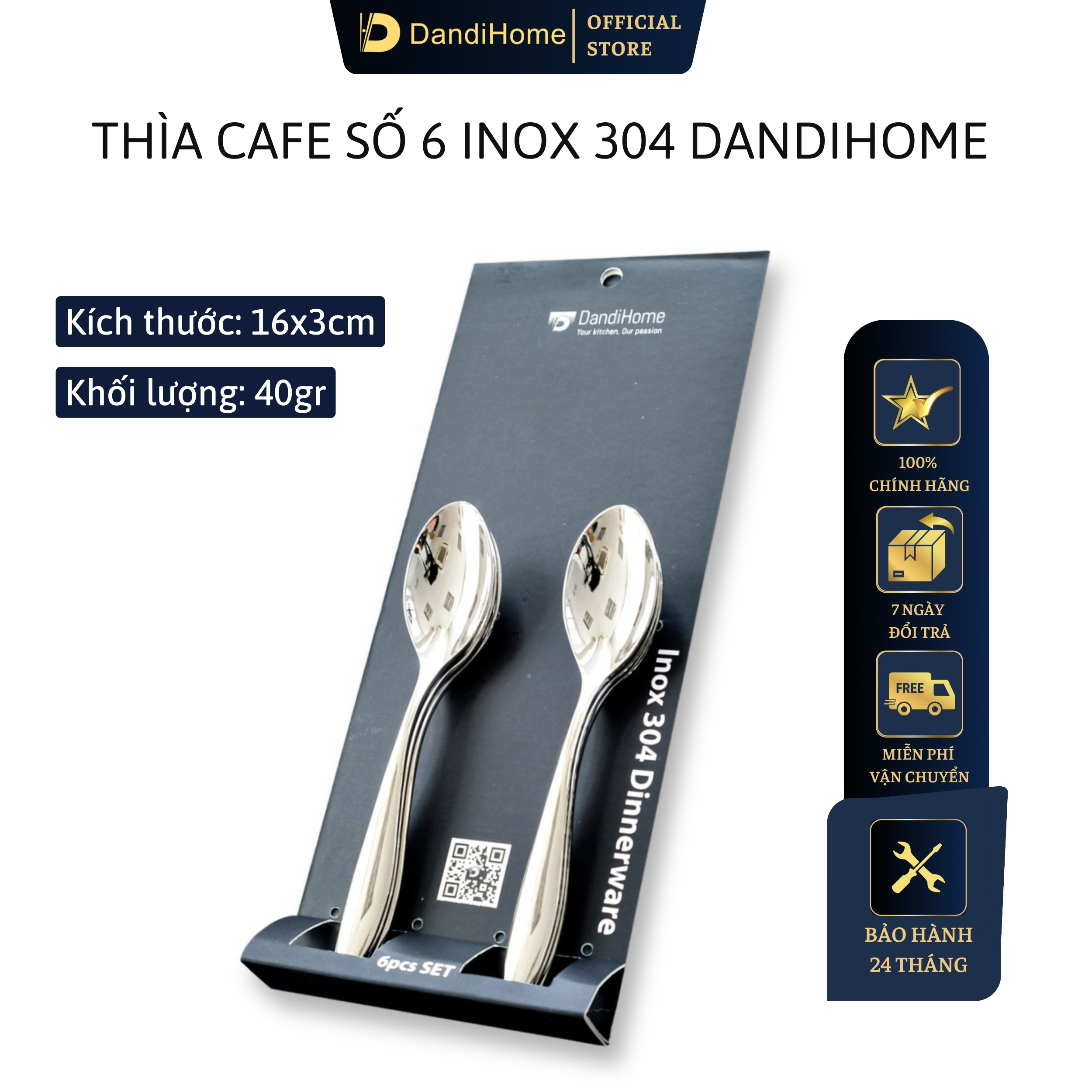Bộ 6 Thìa Cafe Inox 304 Cao Cấp Số 6