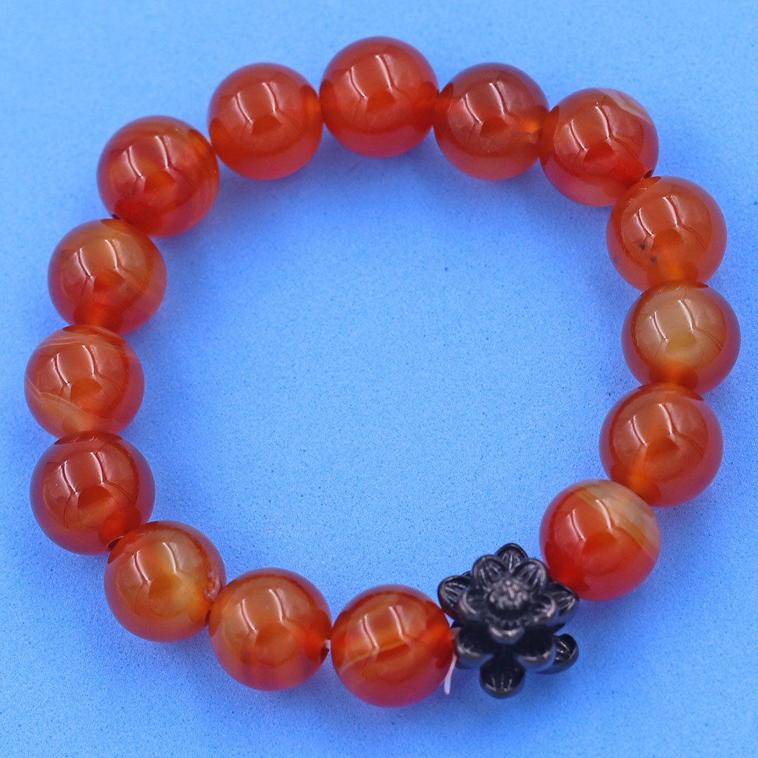 Vòng chuỗi đeo tay mã não cam 12 ly charm hoa sen inox đen, vòng chuỗi phong thuỷ, bông sen inox, vòng chuỗi hạt, vòng chuỗi tay charm bông sen inox