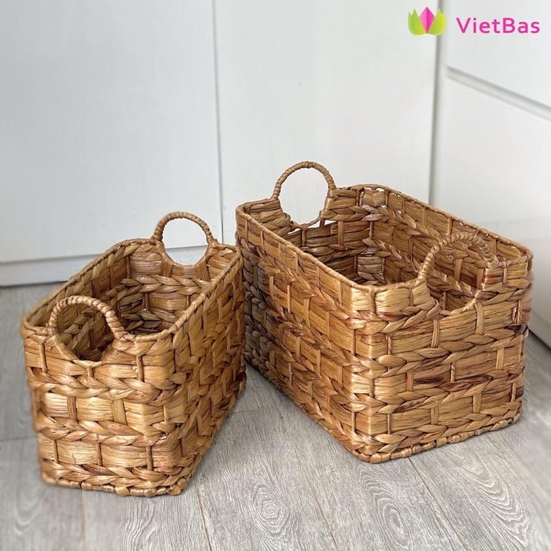 Giỏ lục bình VIETBAS hình chữ nhật có quai MAU55