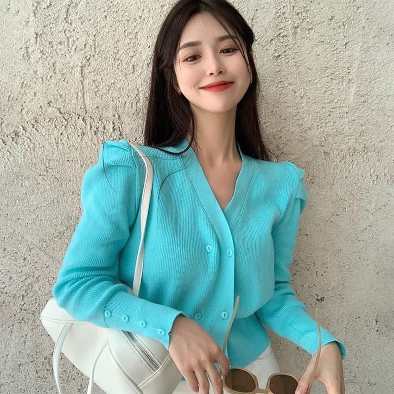 Áo cardigan dáng ôm cổ chữ V thanh lịch cho nữ