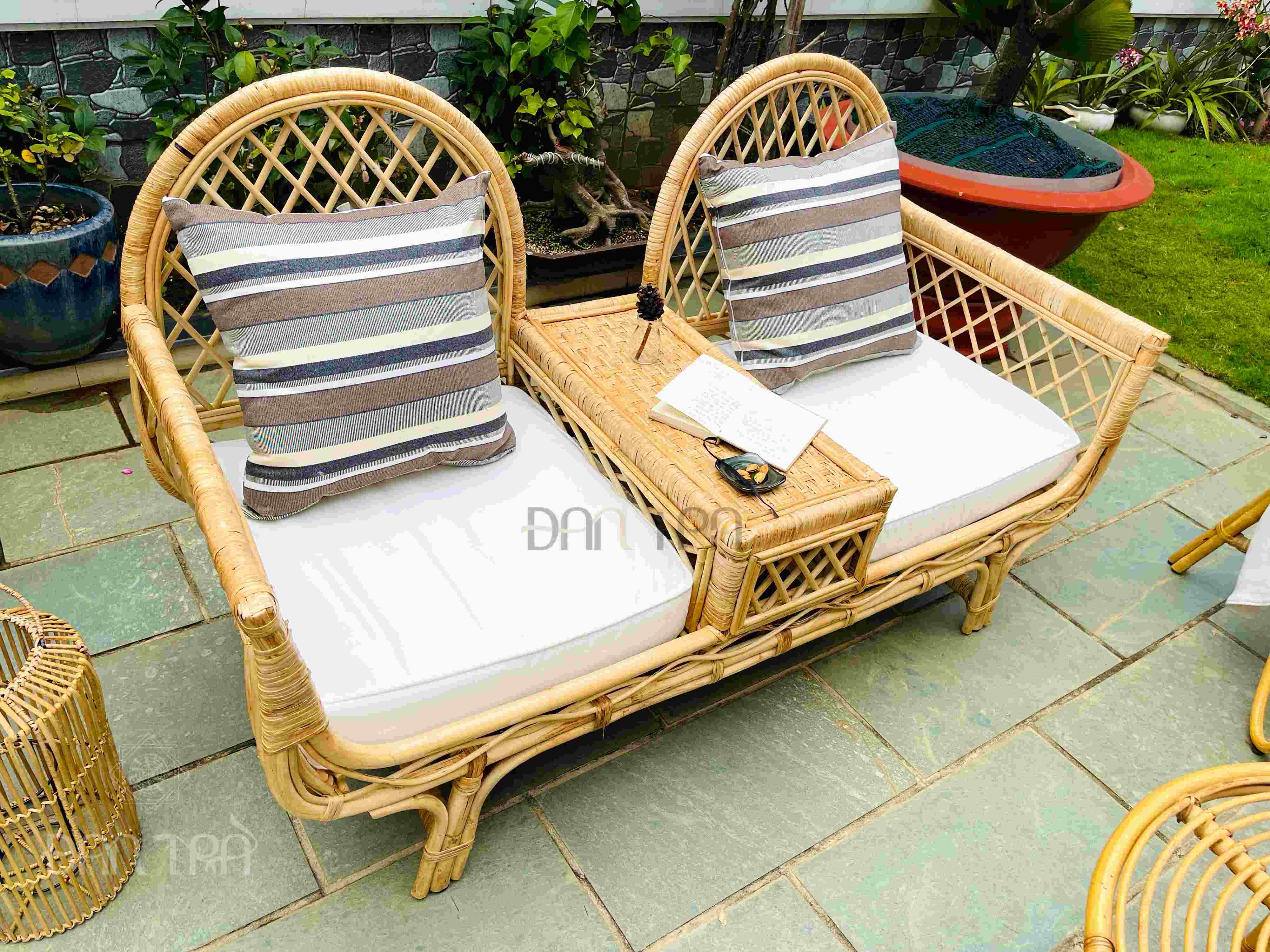 Ghế Sofa Mây Vintage 3 In1, Ghế Băng Mây Đôi 2 Người, Ghế Salon Mây Thư Giãn, Bàn Ghế Mây Tre ĐAN TRÀ