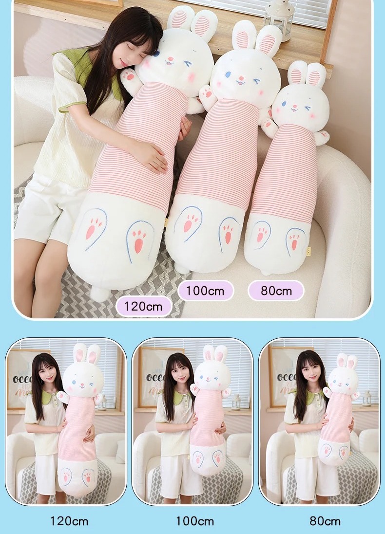 Thú nhồi bông thỏ biểu cảm nháy mắt đáng yêu - Size từ 95cm đến 1m1 - Quà tặng gấu bông thỏ trắng lông mịn làm gối ôm cho bé