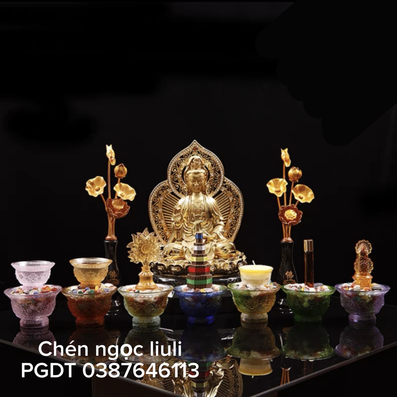 Chén liuli cúng dường 8 món dùng để cúng nước