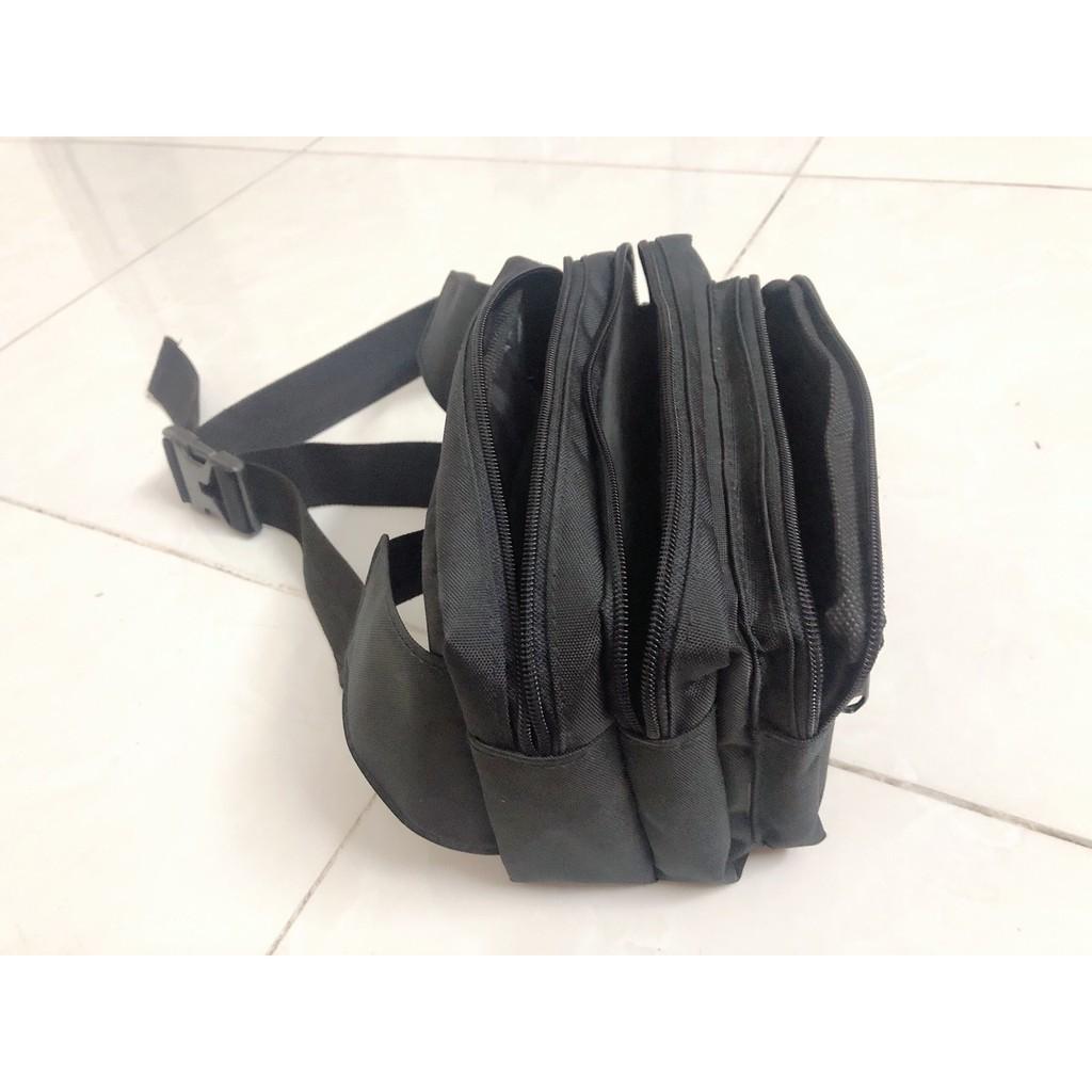 Túi đeo chéo nam - Túi bao tử Full đen chất vải PVC dày dặn cao cấp 3 ngăn