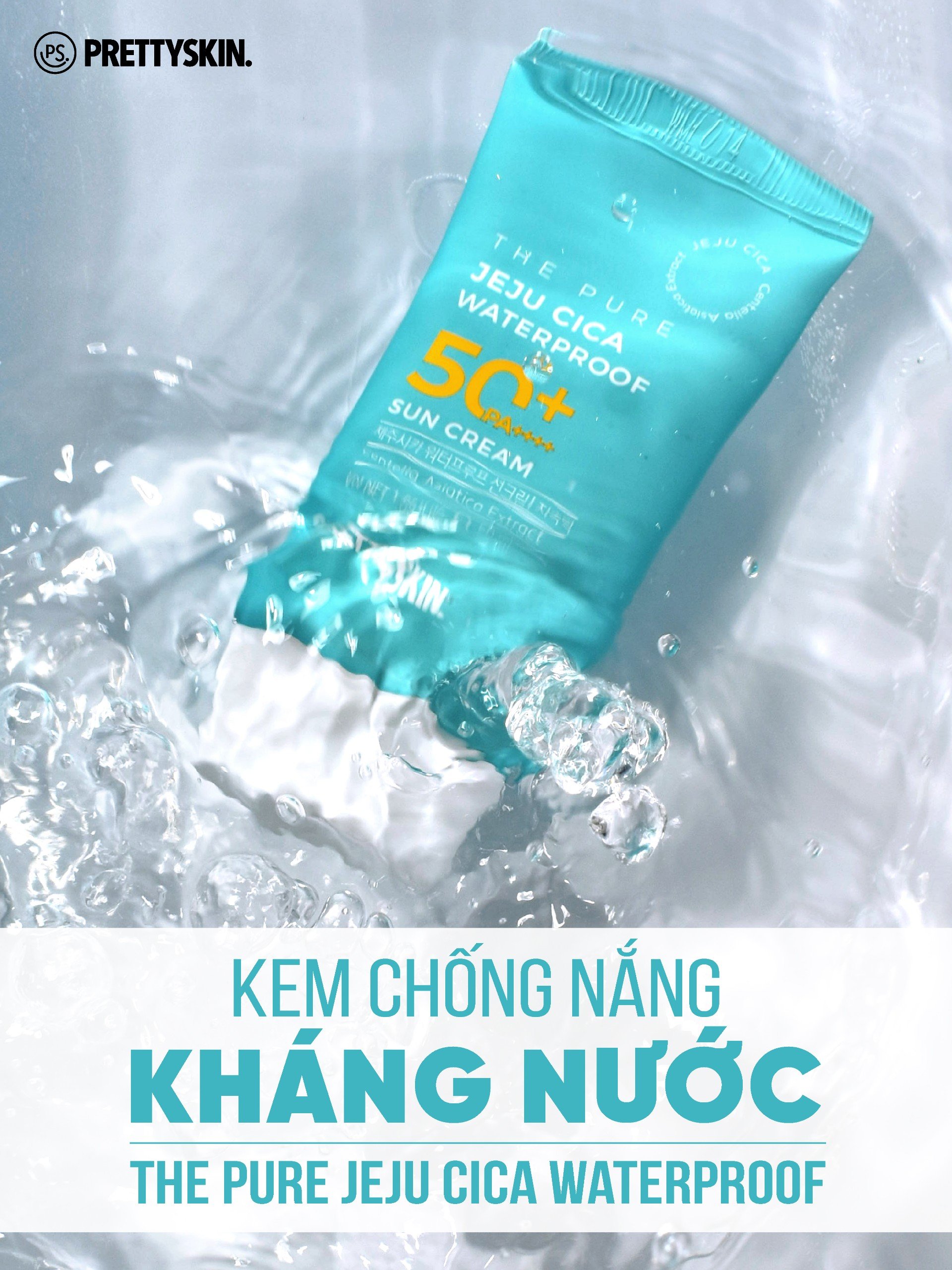 Kem chống nắng rau má nâng tông kháng nước, lấu trôi -  Pretty Skin The pure jeju cica Waterproof Sun Cream