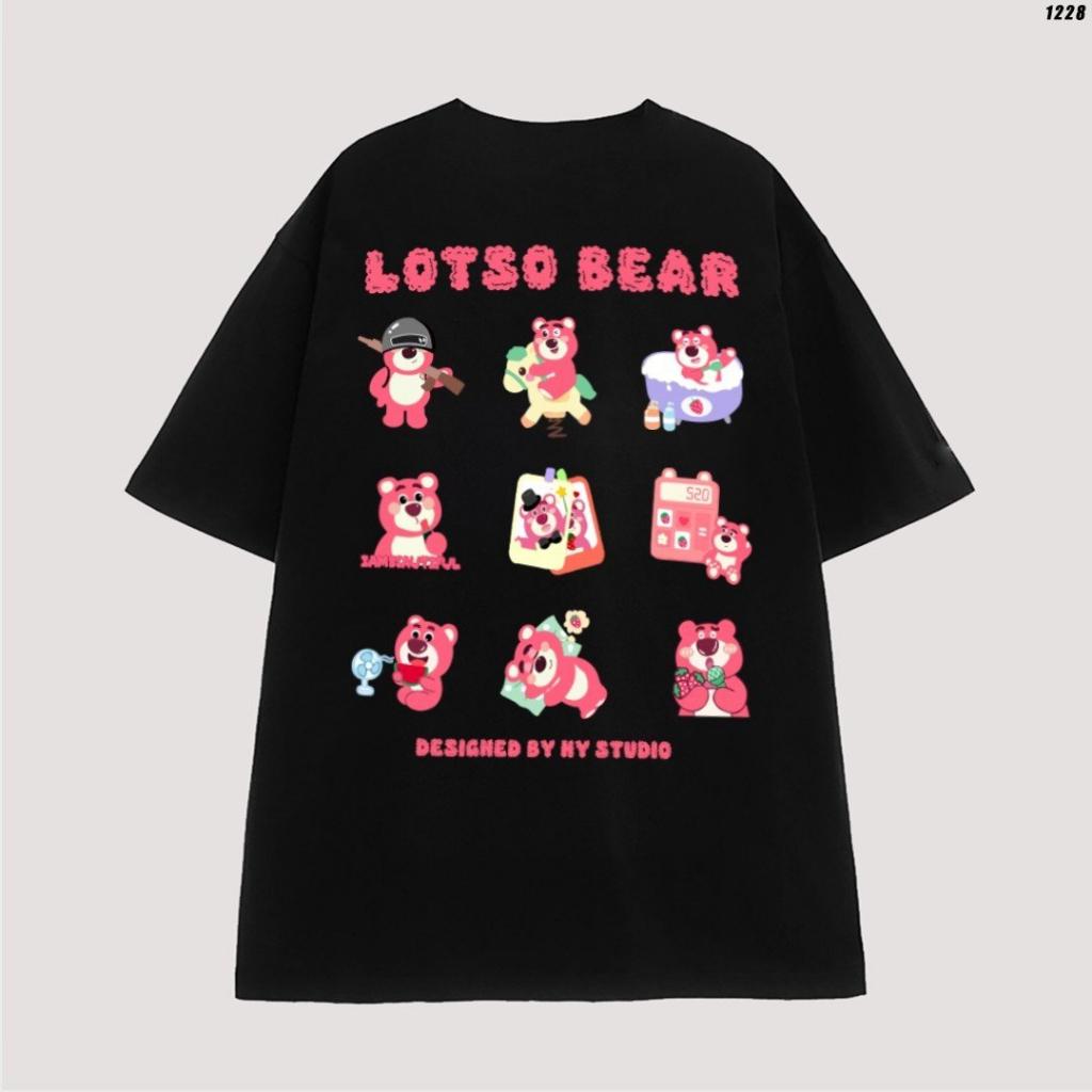 Áo thun tay lỡ unisex gấu dâu lotso phối họa tiết dễ thương áo phông nam nữ
