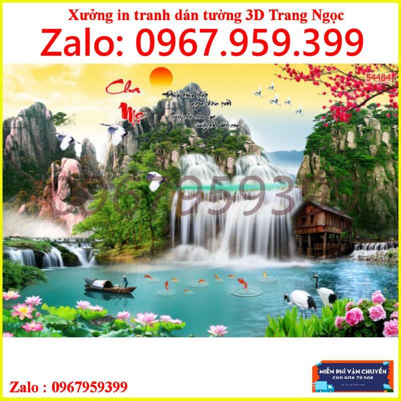 Tranh dán tường phòng khách sơn thủy 3D bền đẹp