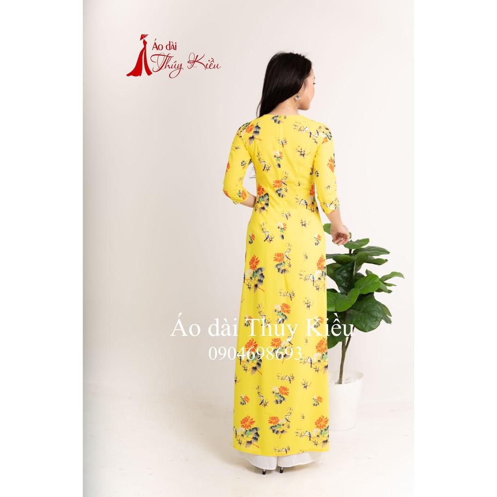 Áo dài nữ truyền thống thiết kế may sẵn tết cách tân nữ nền vàng hoa cúc K17 Thúy Kiều mềm mại co giãn áo dài giá rẻ