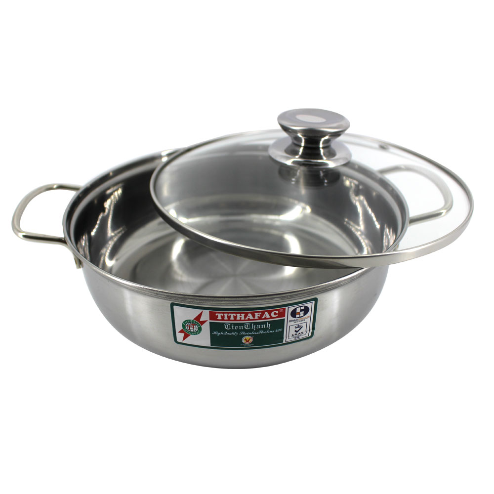 Nồi lẩu Inox nắp kiếng loại đường kính 22 và 24 cm Tithafac