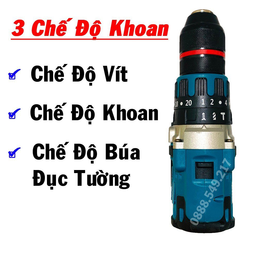 Máy Khoan Pin Chuyên Dụng Đa Chức Năng Đầu AutoLock 13 Ly Pin 10 CELL 199V Không Chổi Than Có Búa - Chuyên Khoan, Bắt Vít, Bắn tôn Cực Khỏe