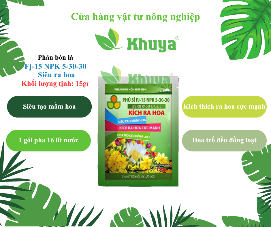 Phân bón Fj-15 NPK 5-30-30 gói 15gr Kích ra hoa - Siêu tạo mầm hoa