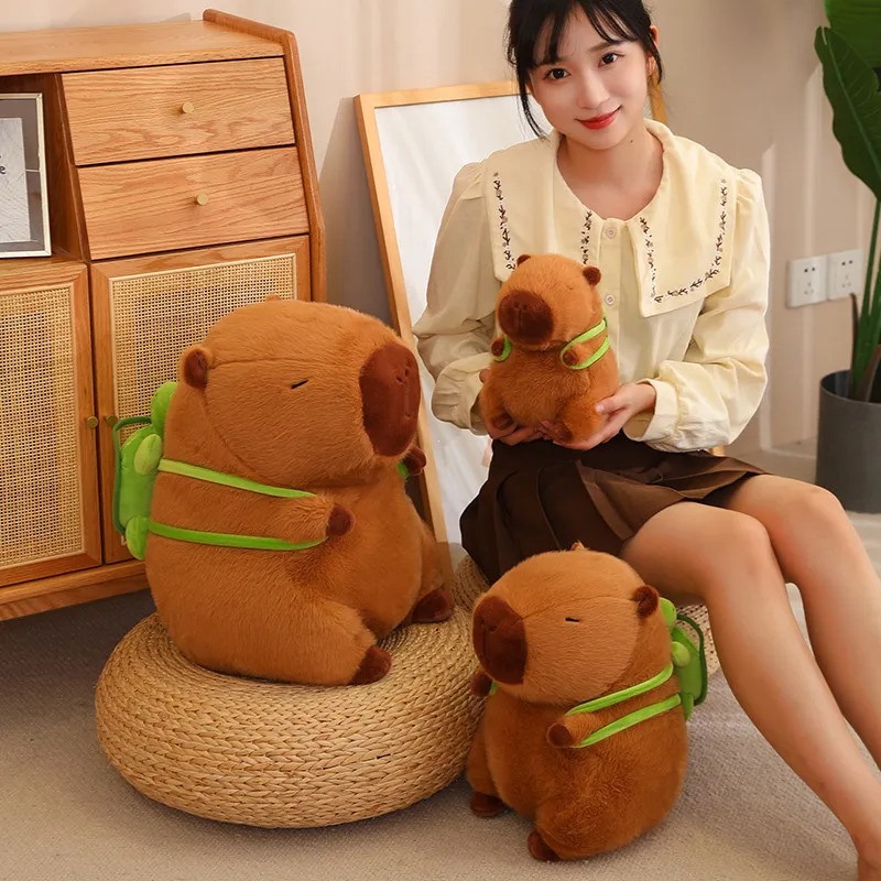 Thú nhồi bông Capybara đeo balo rùa xanh êm mịn dễ thương cao cấp - Size từ 25cm đến 35cm - Quà tặng gấu bông Capybara nhồi bông dễ thương - Gối ôm mềm mịn cho bé